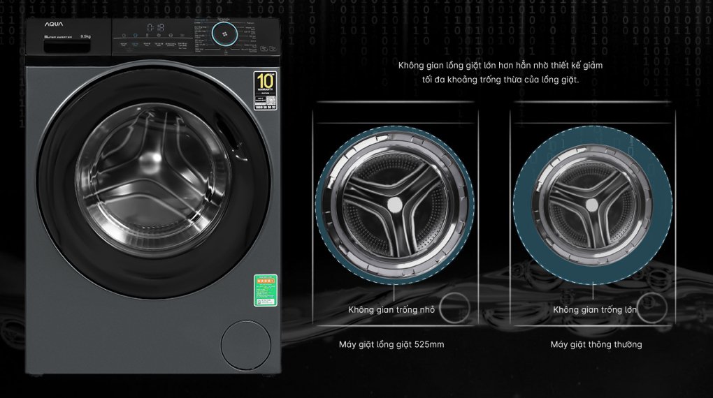 máy giặt aqua inverter 9.5 kg aqd-a952j bk