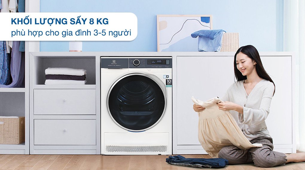 máy sấy bơm nhiệt electrolux ultimatecare 8 kg edh803q7wb