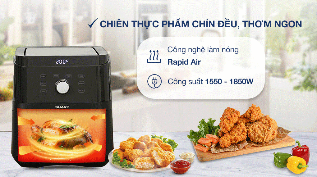 nồi chiên không dầu sharp kf-af60ev-bk 6 lít