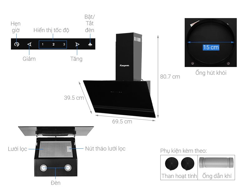 máy hút mùi kính vát kangaroo kg1361