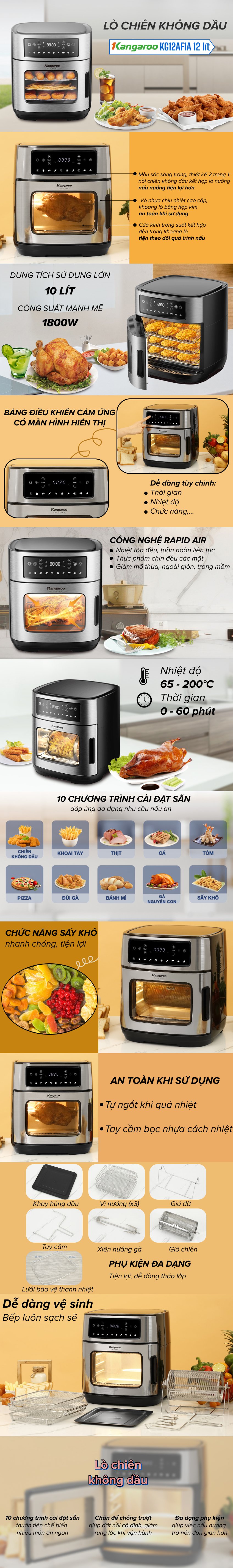 nồi chiên không dầu kangaroo kg12af1a 12 lít