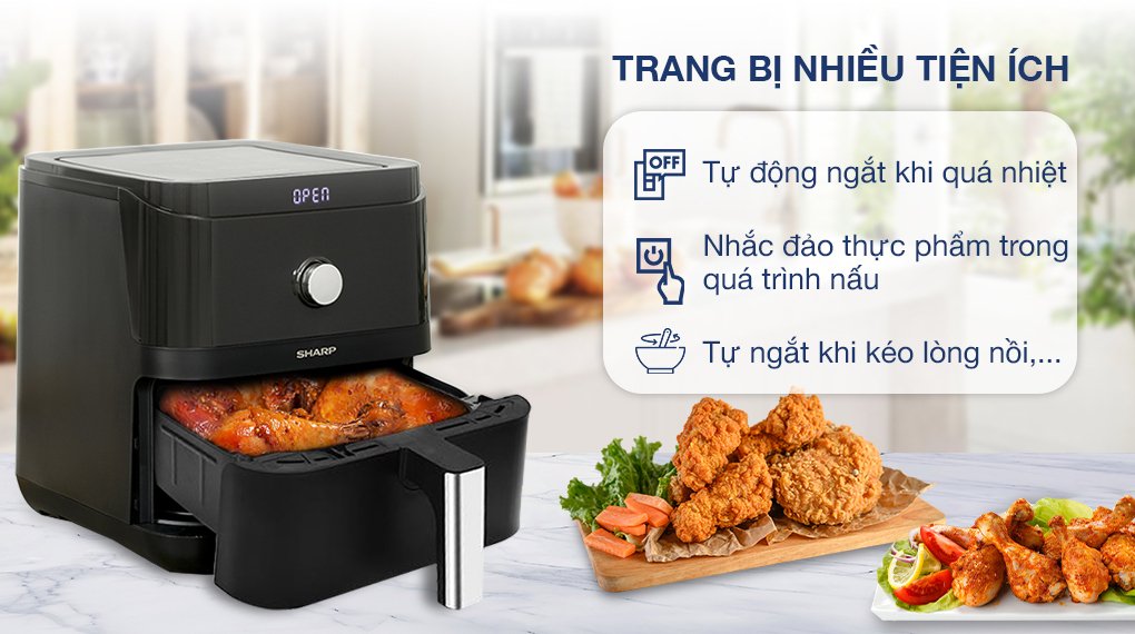 nồi chiên không dầu sharp kf-af60ev-bk 6 lít