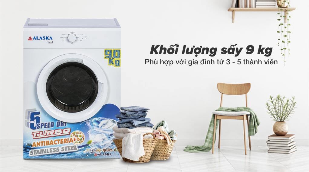 máy sấy quần áo thông hơi alaska 9kg s90