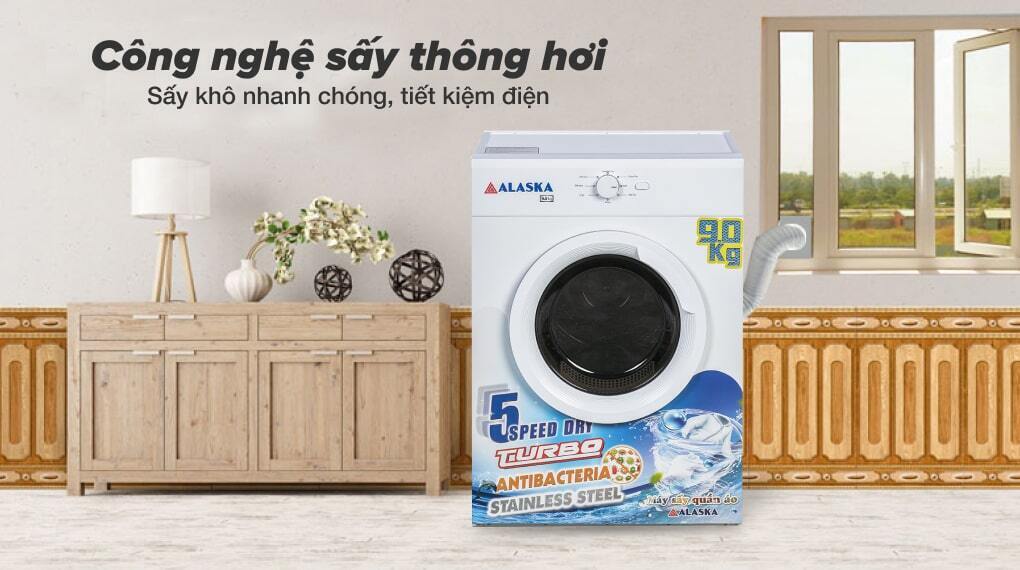 máy sấy quần áo thông hơi alaska 9kg s90