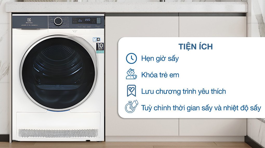 máy sấy bơm nhiệt electrolux ultimatecare 8 kg edh803q7wb