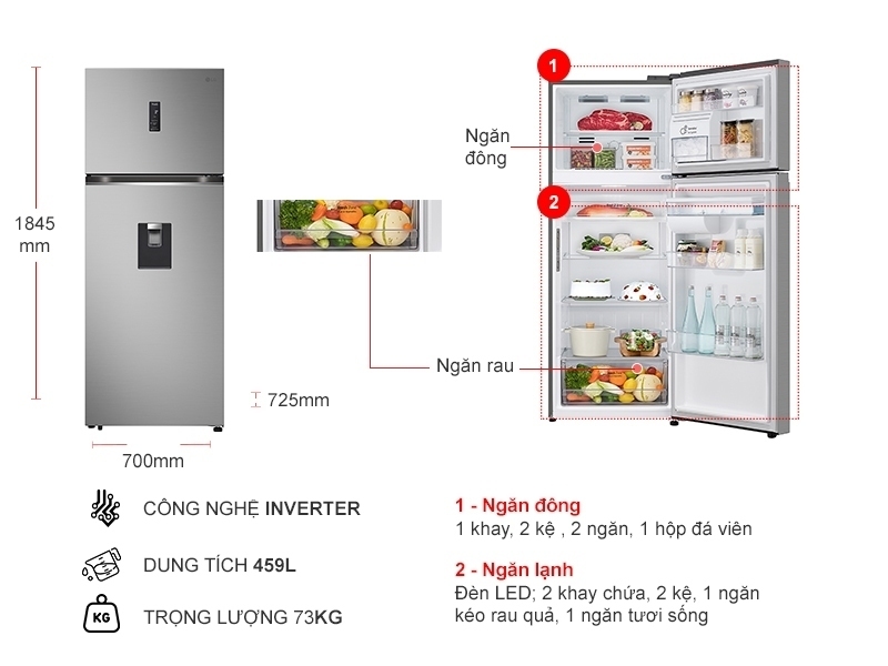 tủ lạnh lg inverter 459 lít ltd46svma