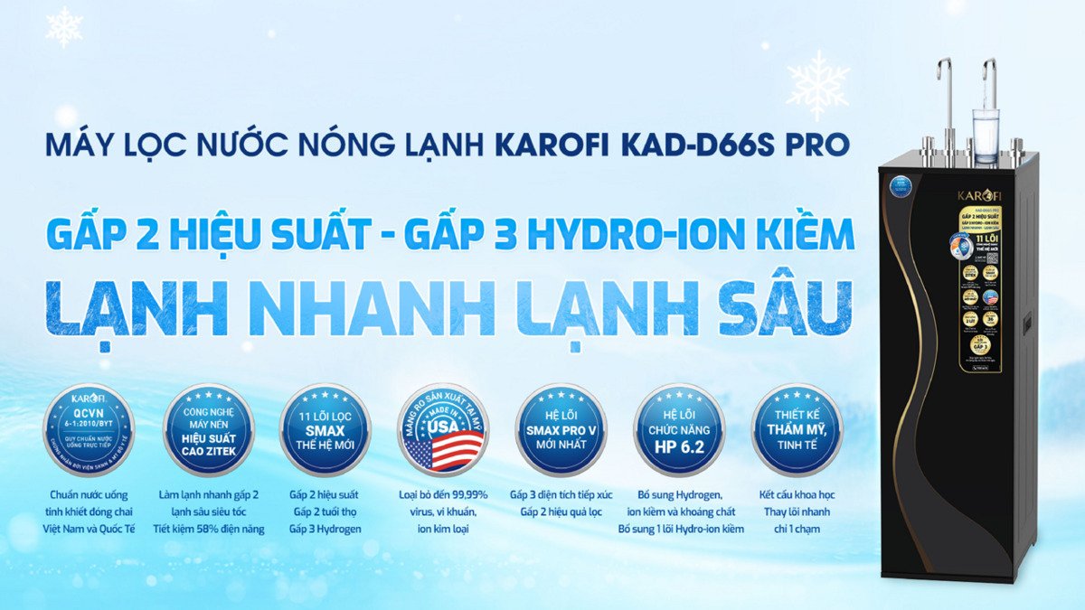 máy lọc nước nóng lạnh karofi kad-d66s pro
