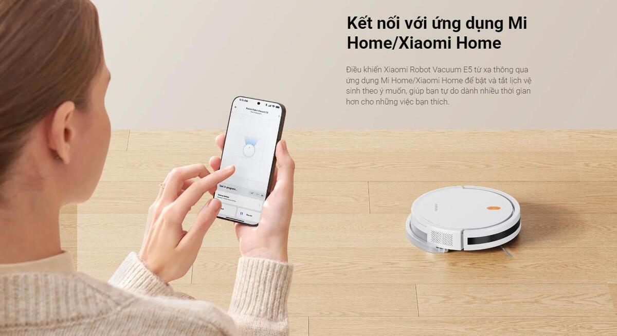 robot hút bụi lau nhà xiaomi vacuum e5 màu trắng