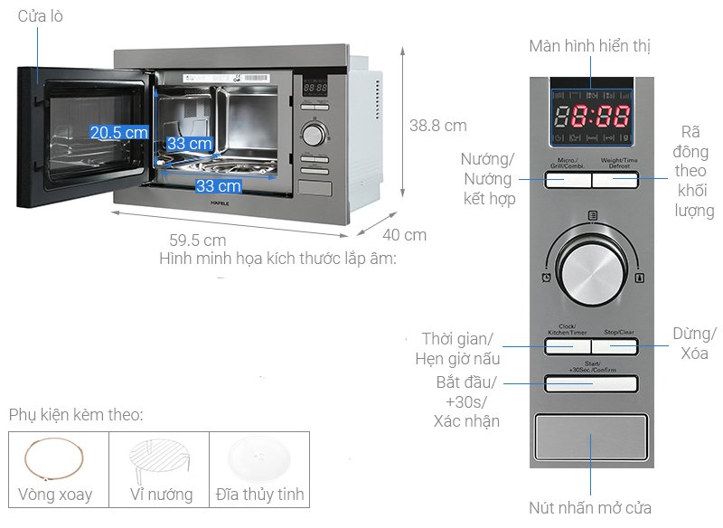 lò vi sóng kết hợp nướng âm tủ hafele hm-b38d 538.31.200