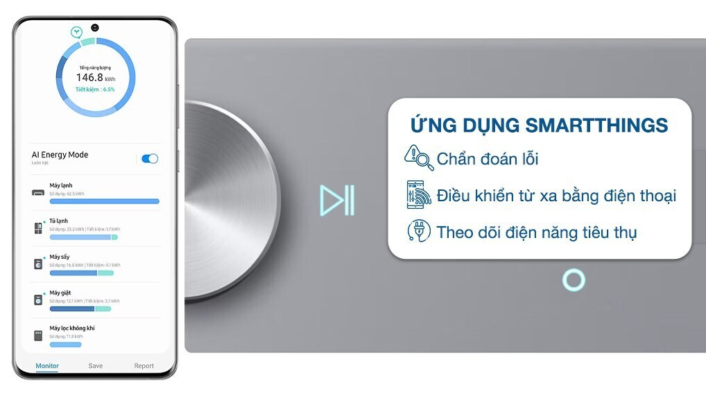 máy sấy bơm nhiệt samsung bespoke ai 9 kg dv90bb9440gh/sv