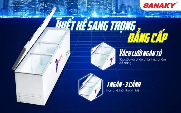 tủ đông inverter sanaky 1100 lít vh-1199hy4k - kính cường lực