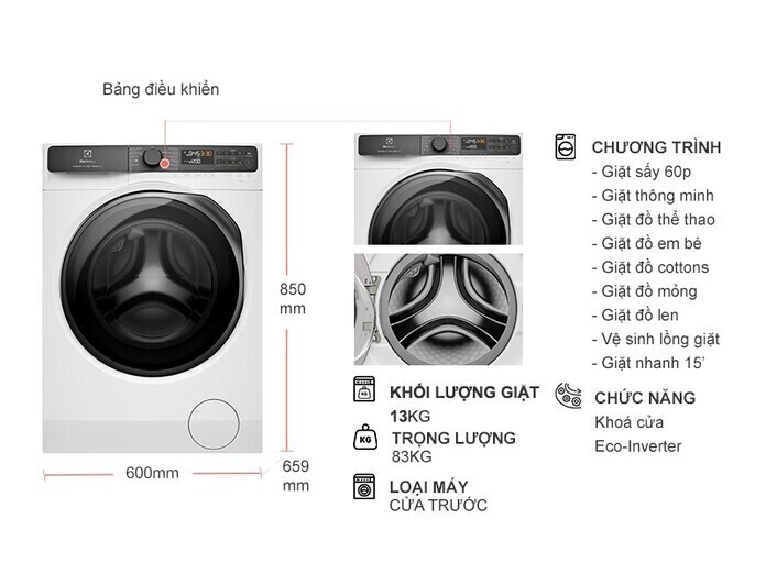 máy giặt electrolux ultimatecare 700 inverter 13 kg ewf1343r7wc