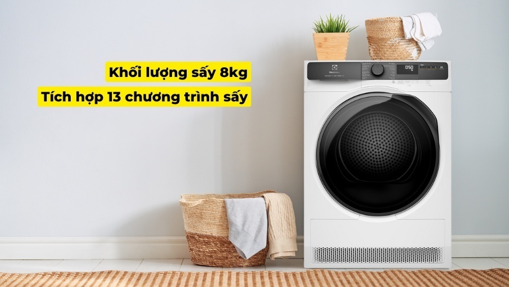 máy sấy bơm nhiệt electrolux 8 kg edh803j5wc
