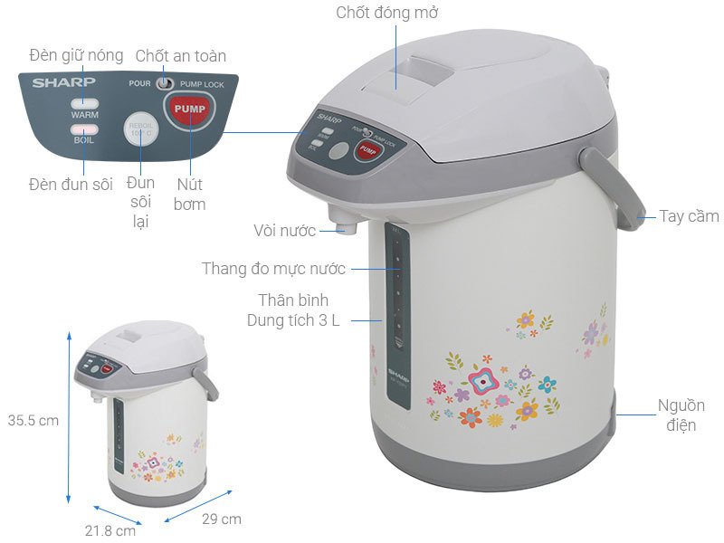 bình thủy điện sharp kp-y32pv "rd"