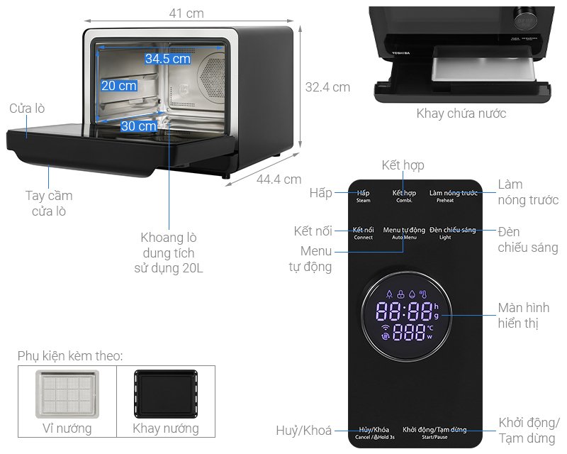 lò nướng có hấp toshiba ms3-stq20se(bk) 20 lít