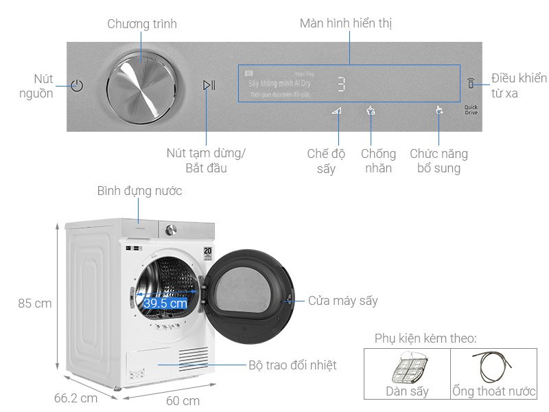 máy sấy bơm nhiệt samsung bespoke ai 9 kg dv90bb9440gh/sv