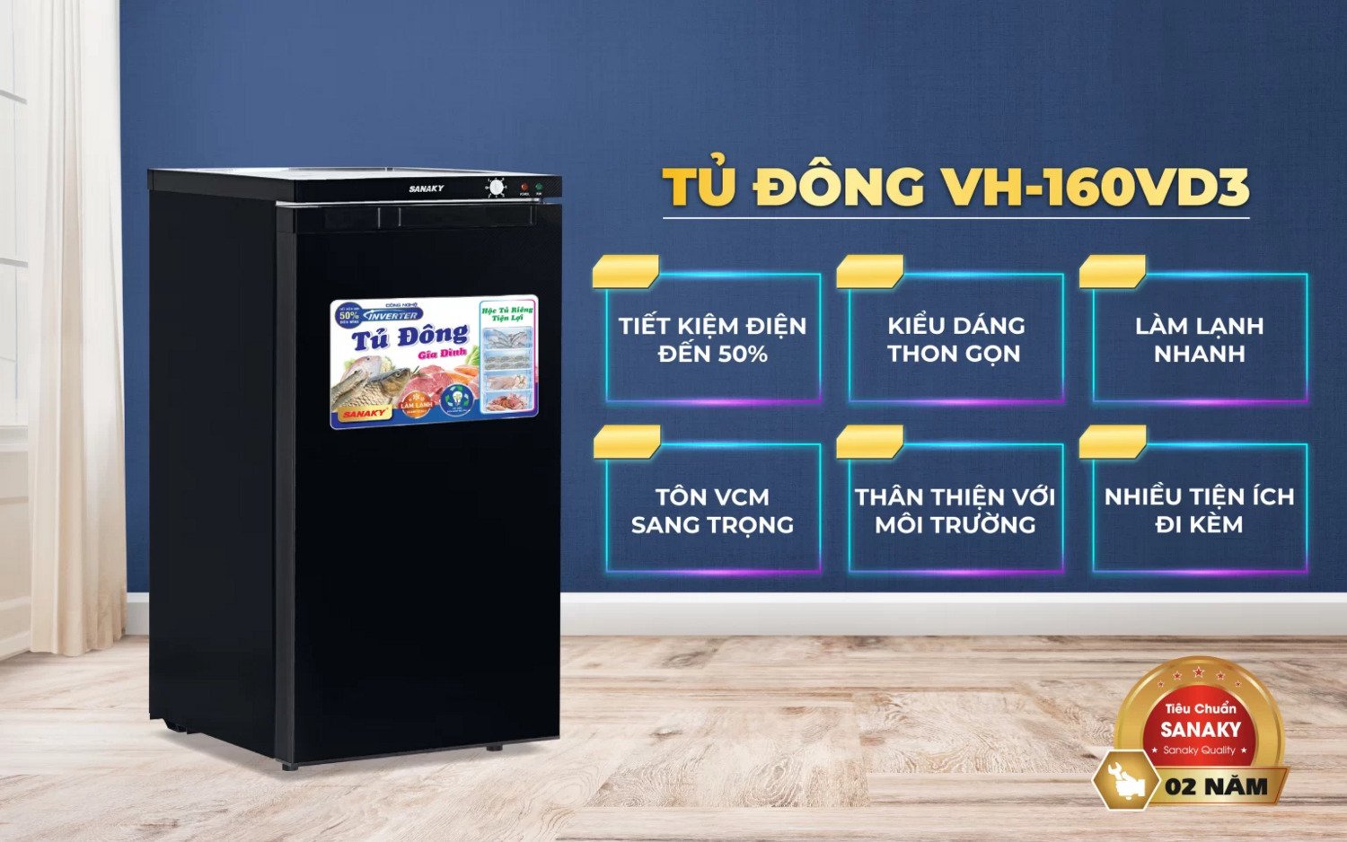 tủ đông đứng sanaky inverter 118 lít vh-160vd3