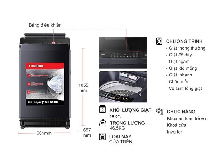 máy giặt toshiba inverter 15 kg aw-duhn1600lv(mg)