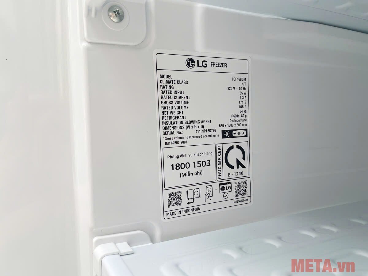 tủ đông lg inverter 165 lít lof16bgm