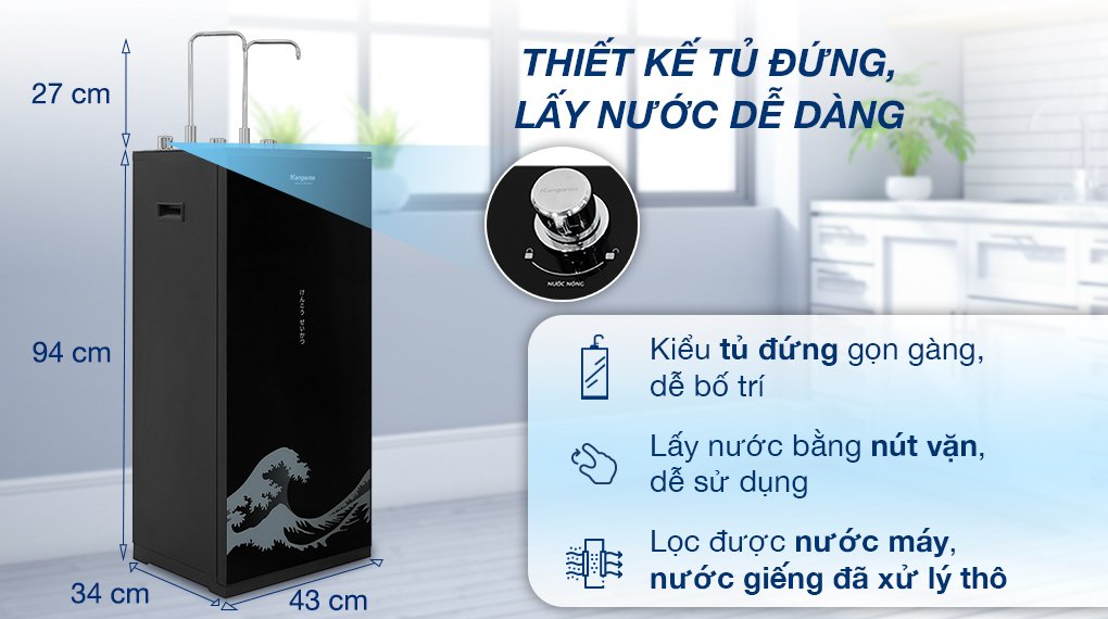 máy lọc nước ro nóng nguội lạnh hydrogen kangaroo kg10a12 10 lõi