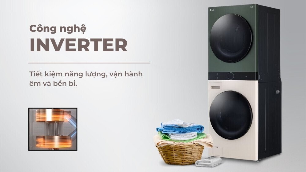 tháp giặt sấy lg washtower inverter giặt 14 kg - sấy 10 kg wt1410nheg