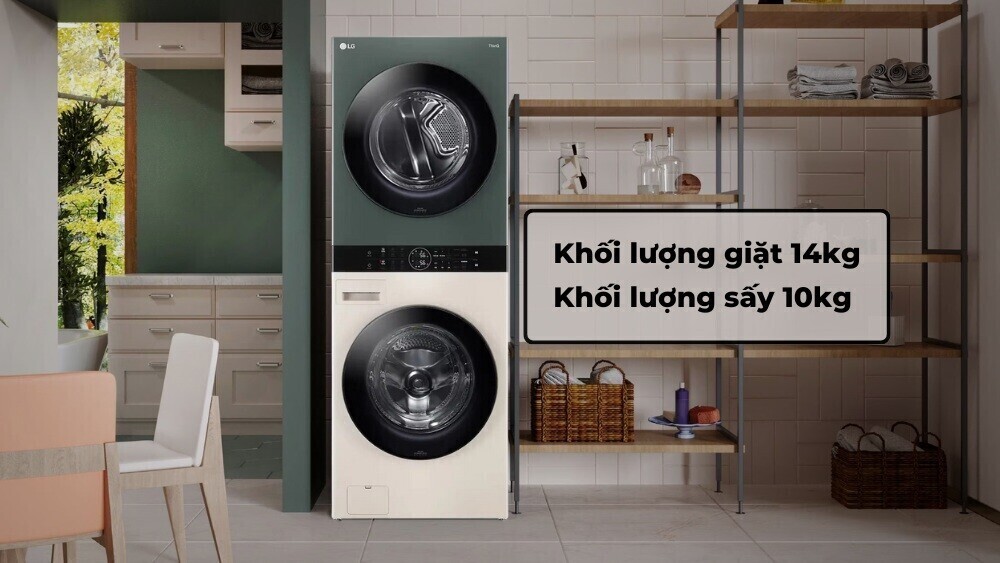 tháp giặt sấy lg washtower inverter giặt 14 kg - sấy 10 kg wt1410nheg