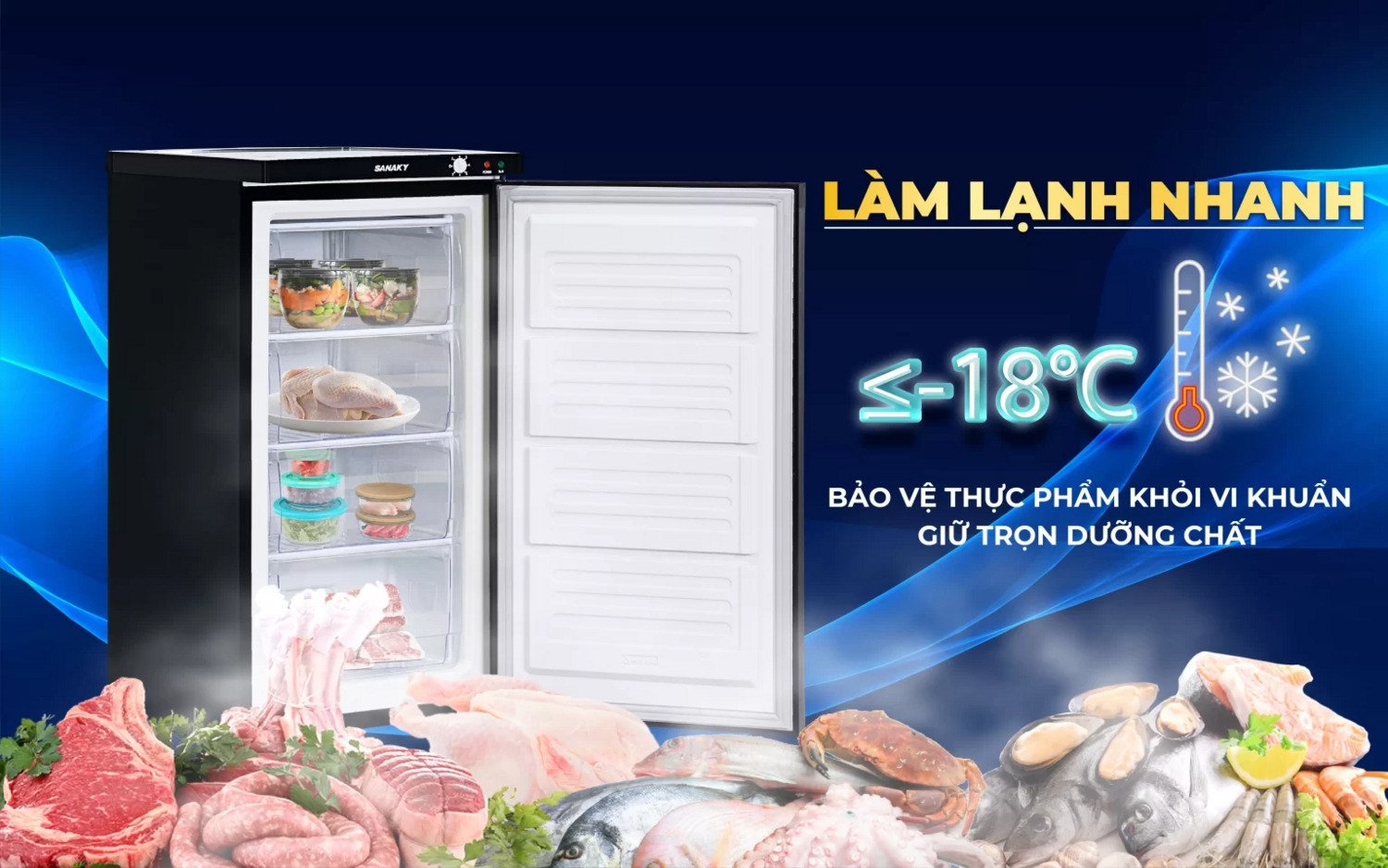 tủ đông đứng sanaky inverter 118 lít vh-160vd3