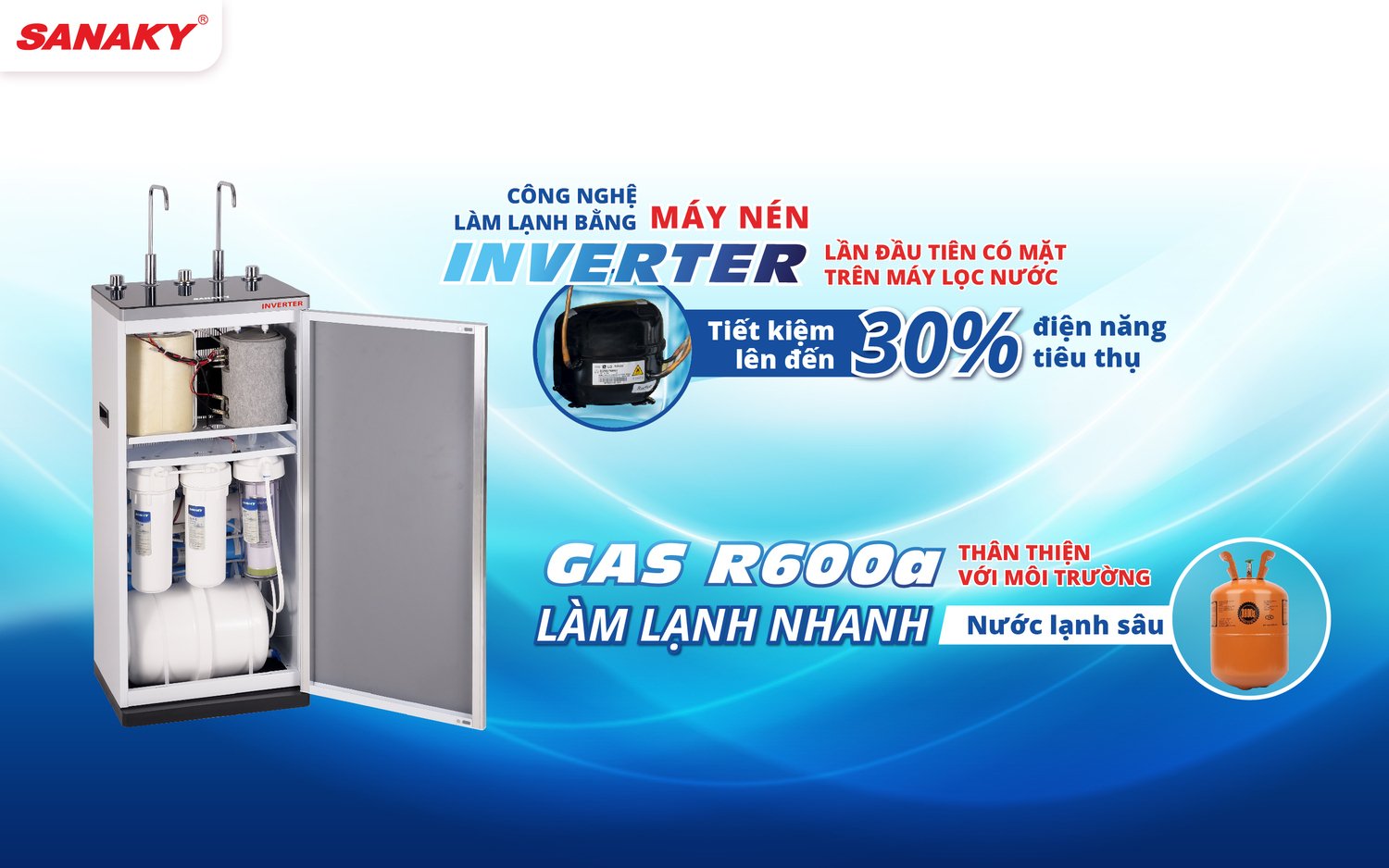 máy lọc nước nóng lạnh nguội inverter sanaky vh-6210vd3 10 lõi