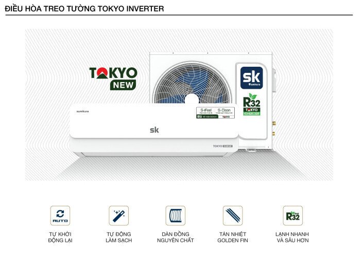 máy lạnhsumikura inverter 1.0 hp aps/apo-092/tokyo