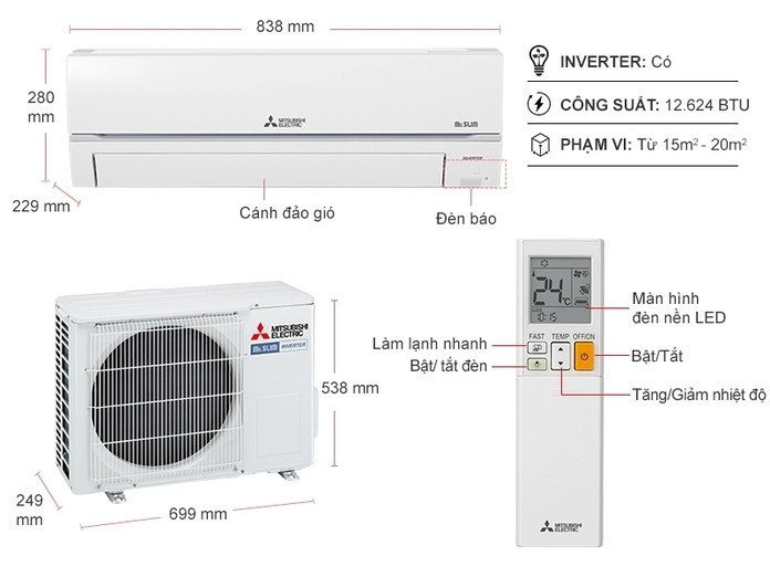 máy lạnh mitsubishi electric inverter 1.5 hp msy/muy-gr35vf