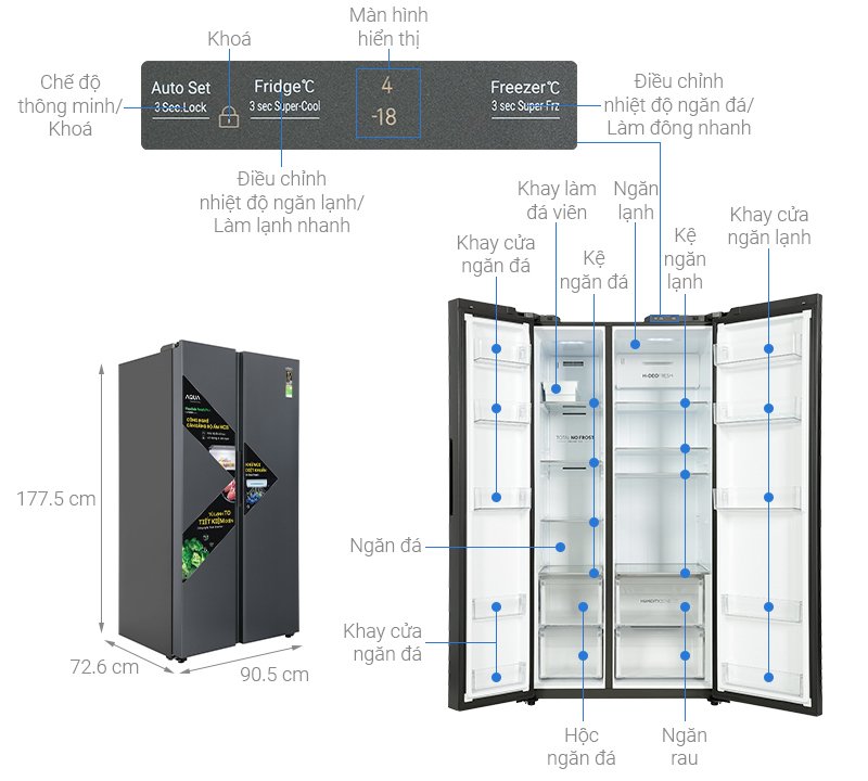 tủ lạnh aqua inverter 646 lít side by side aqr-s682xa(slb)