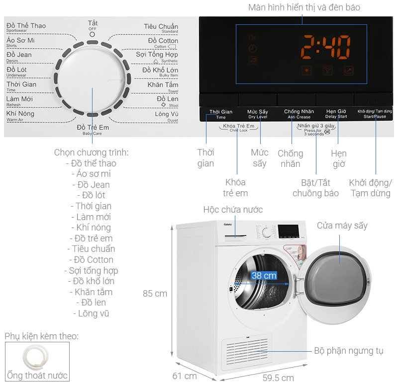 máy sấy ngưng tụ galanz 8 kg dc-80s5c