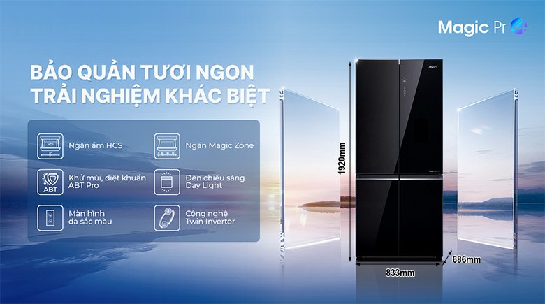tủ lạnh multi door aqua inverter 529 lít aqr-m600xa(gb)