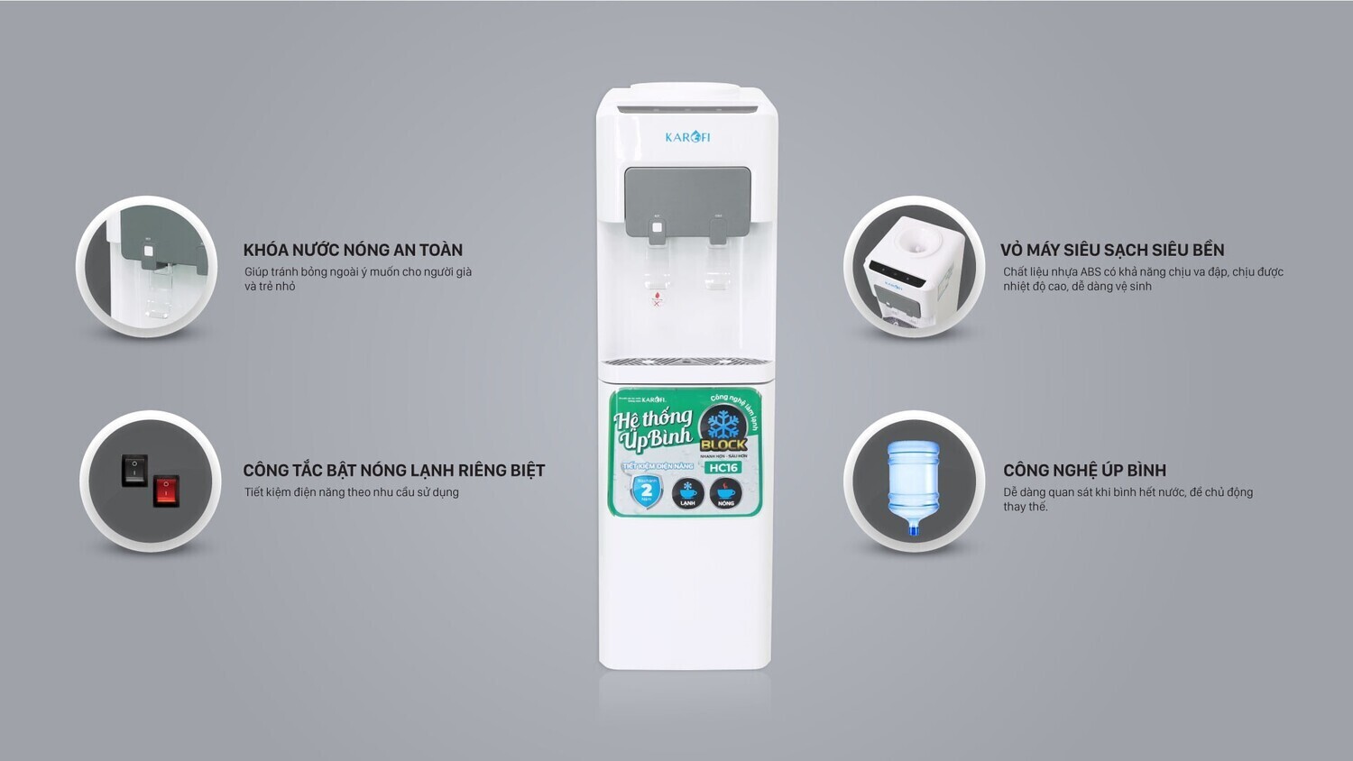 cây nóng lạnh karofi úp bình hc16