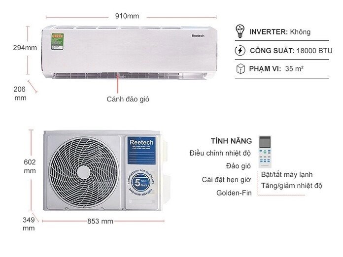 máy lạnh reetech 2 hp rt18-tb-bt/rc18-tb-bt