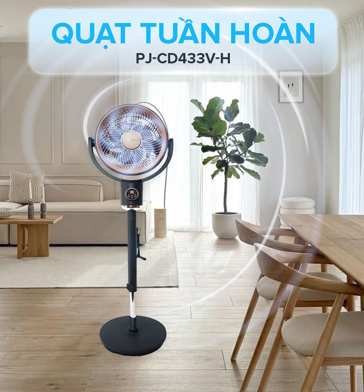 quạt tuần hoàn sharp 3 cánh 20w pj-cd433v-h