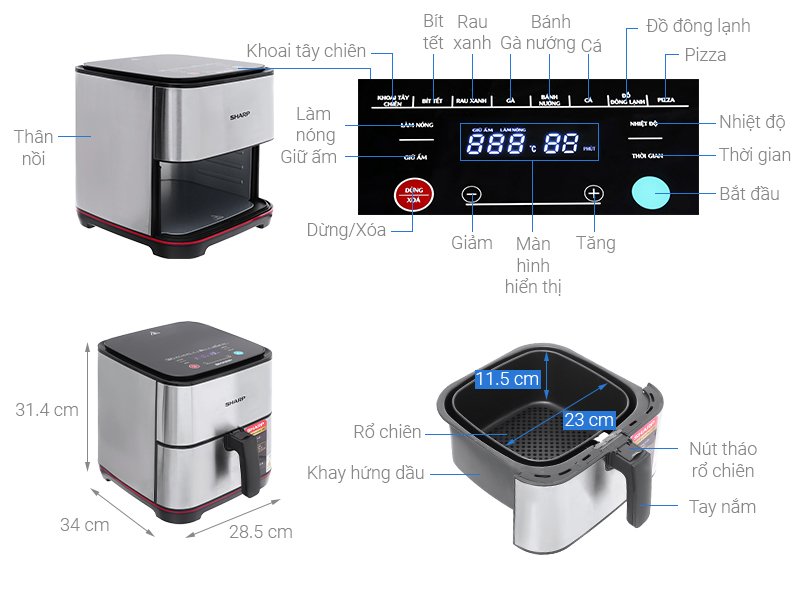 nồi chiên không dầu sharp 7 lít kf-af70ev-st