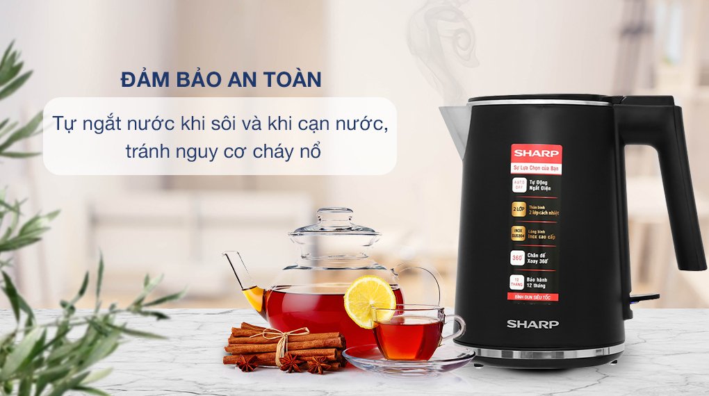 bình đun siêu tốc sharp 1 lít ekj-10dvps-bk