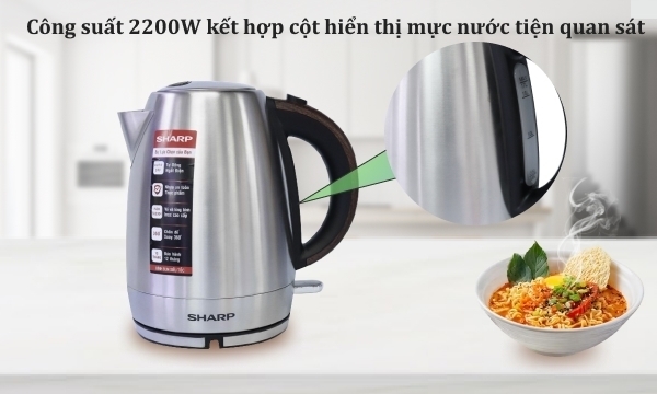 bình đun siêu tốc sharp 1.7 lít ekj-17evsd-wd