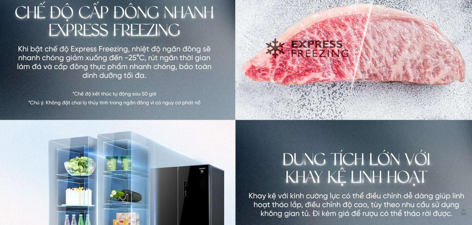 tủ lạnh sharp inverter multi door 421 lít sj-fxp510vg-ch