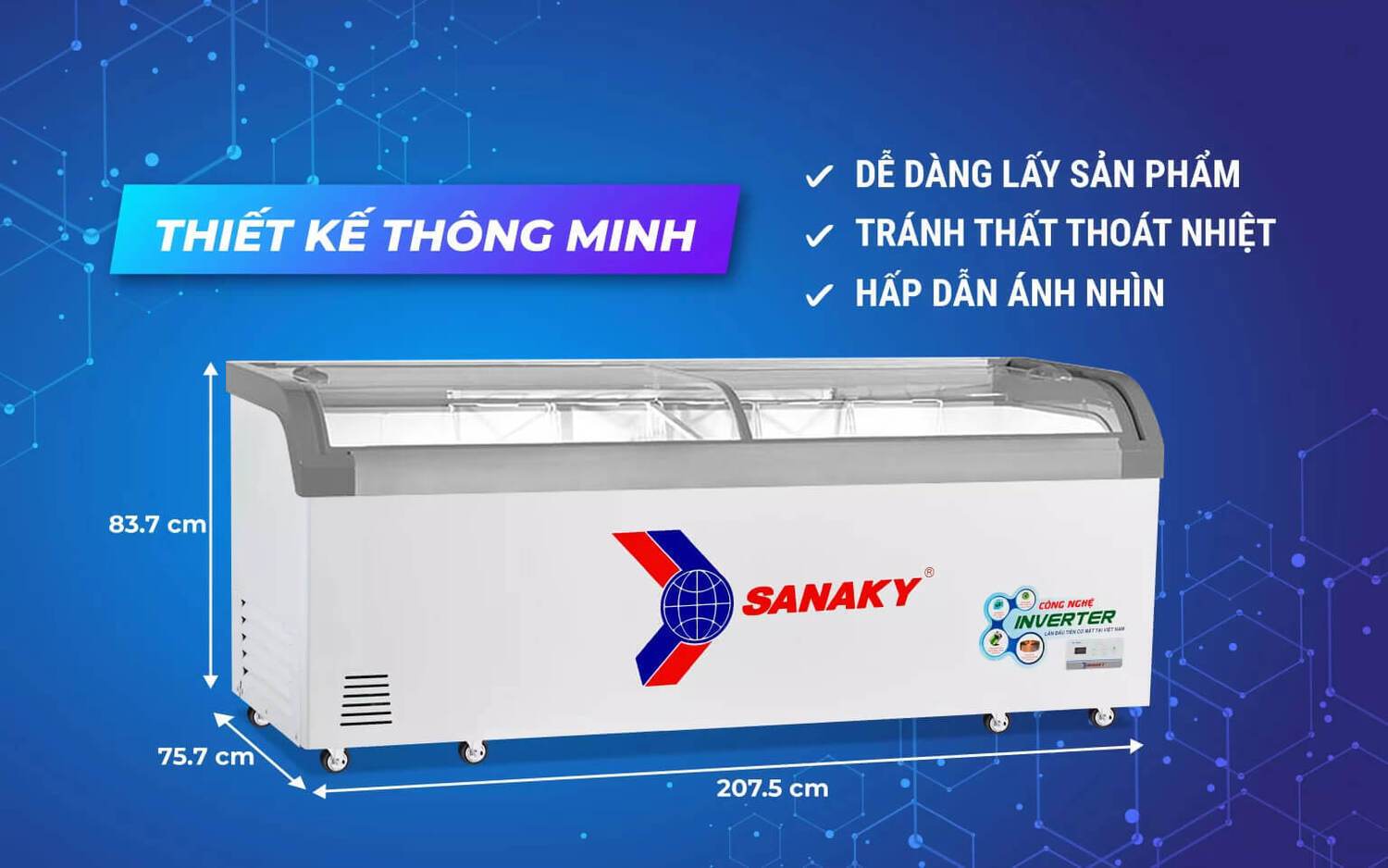 tủ đông trưng bày sanaky inverter 750 lít vh-1099k3a