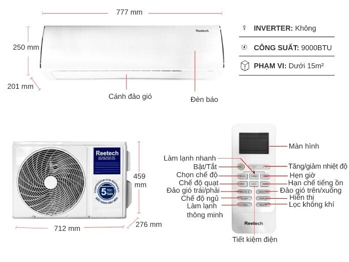 máy lạnh reetech 1 hp rt9/rc9-ta-bt