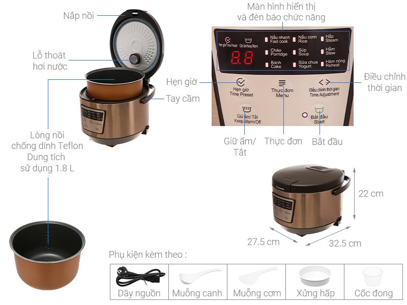 nồi cơm điện tử kangaroo 1.8 lít kg18dr7