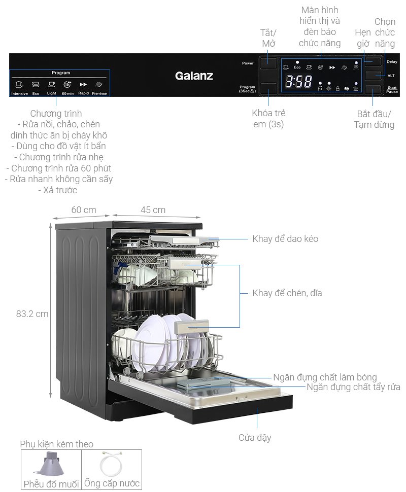 máy rửa chén độc lập galanz w45a3a401s-0e1(b)