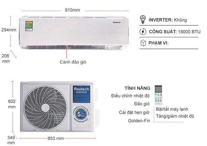 máy lạnh reetech 2hp rt18-ab-bt