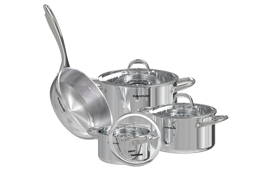 bộ nồi chảo inox 304 đáy liền sunhouse shg808