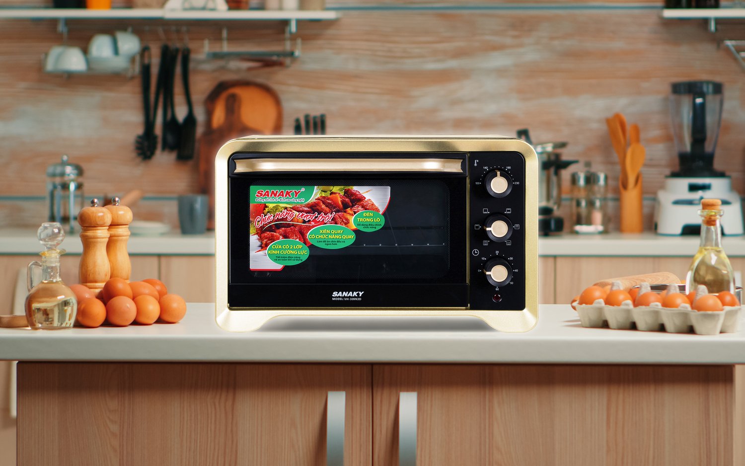 lò nướng sanaky ln.vh309s2d trong không gian bếp