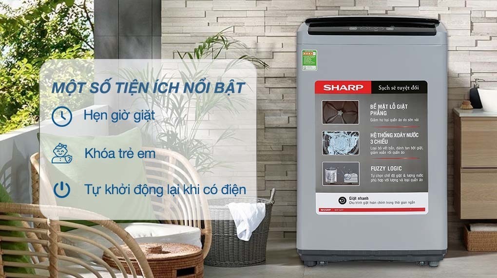 máy giặt sharp 7.5 kg es-y75hv-s
