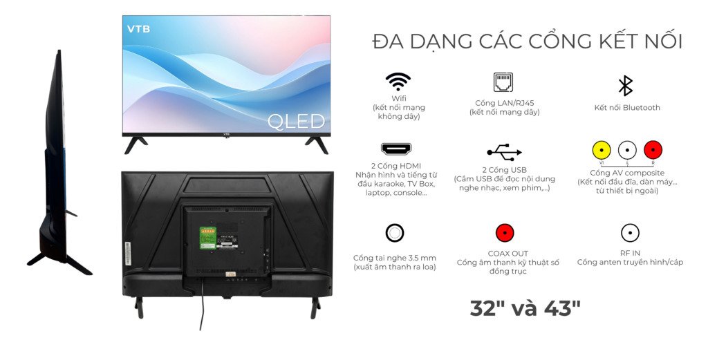 thiết kế smart tivi qled vtb 32 inch hd lv32qas81