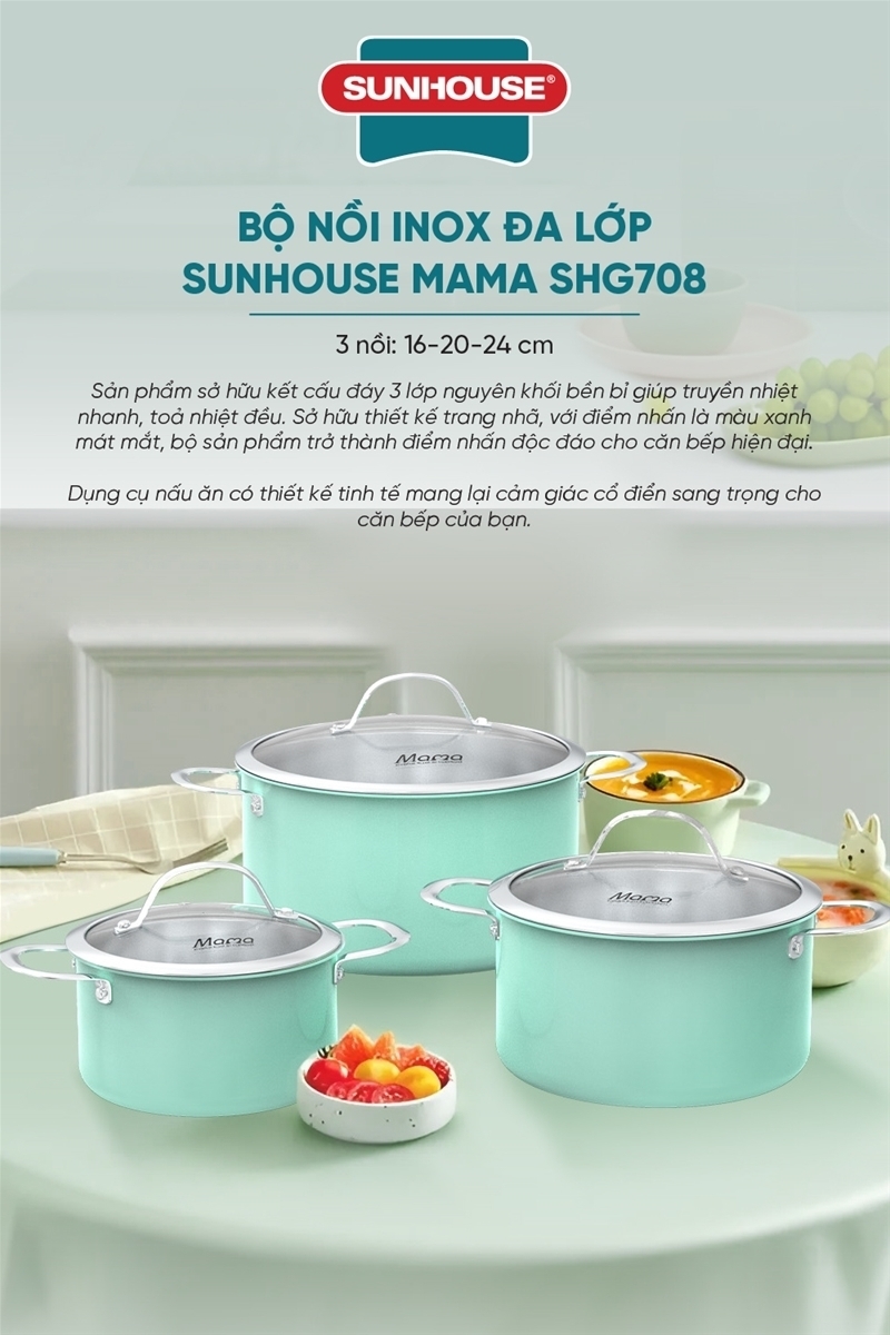 bộ nồi inox đa lớp mama sunhouse shg708